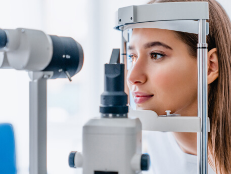 female patient having an eye exam